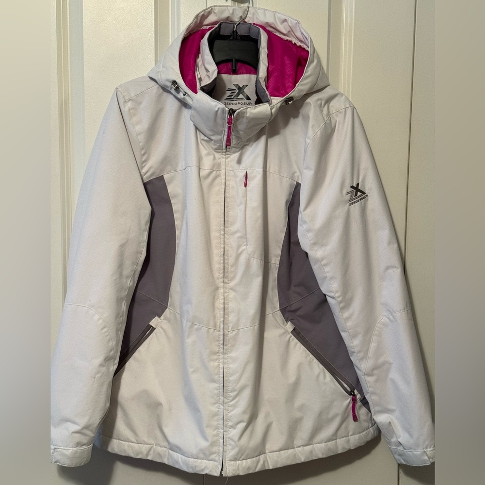 ZeroXposur Women’s Winter Coat, White Gray/Pink, Size LG